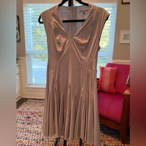 Rebecca Taylor Godet V-Neck Cream/Gray Midi Dress